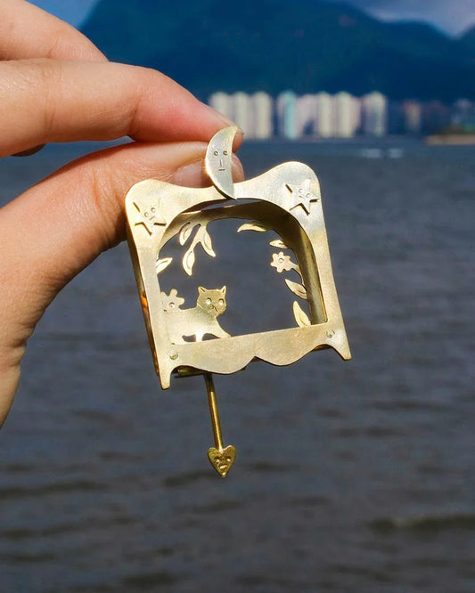 The Kitty Theatre Earrings, kinetic kitty jewellery, handmade by Fake plastic love