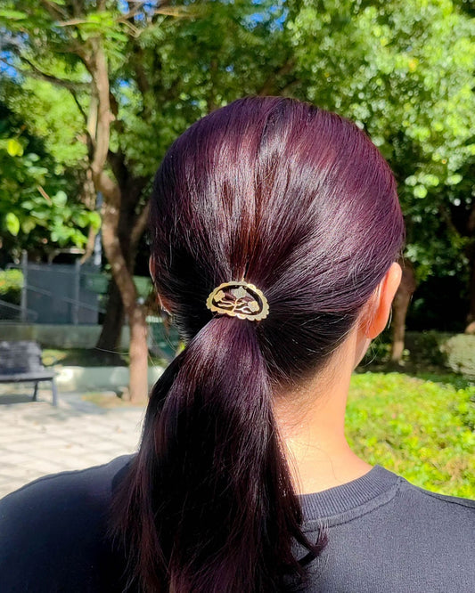 three flowers ponytail hair cuff with flowers design, handmade from solid brass, hair jewellery by fake plastic love