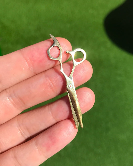 Hair Scissors Earring, miniature barber scissors with movable blades, handmade from brass, available in charm, by fake plastic love