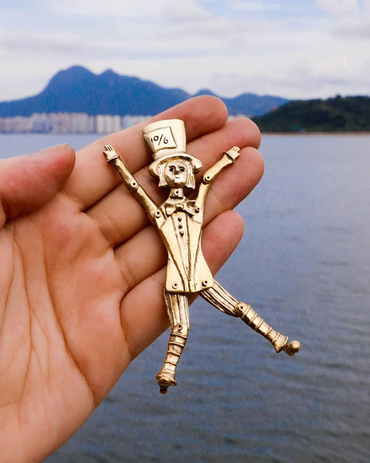 Articulated Mad Hatter brass earring/pendant with 10 movable parts, handmade Alice in wonderland jewelry, by fake plastic love