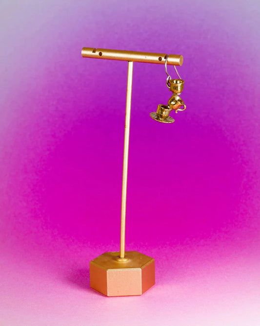 Mad Hatter tea party brass earrings/pendant with stacked cups, alice in wonderland jewellery, made by fake plastic love