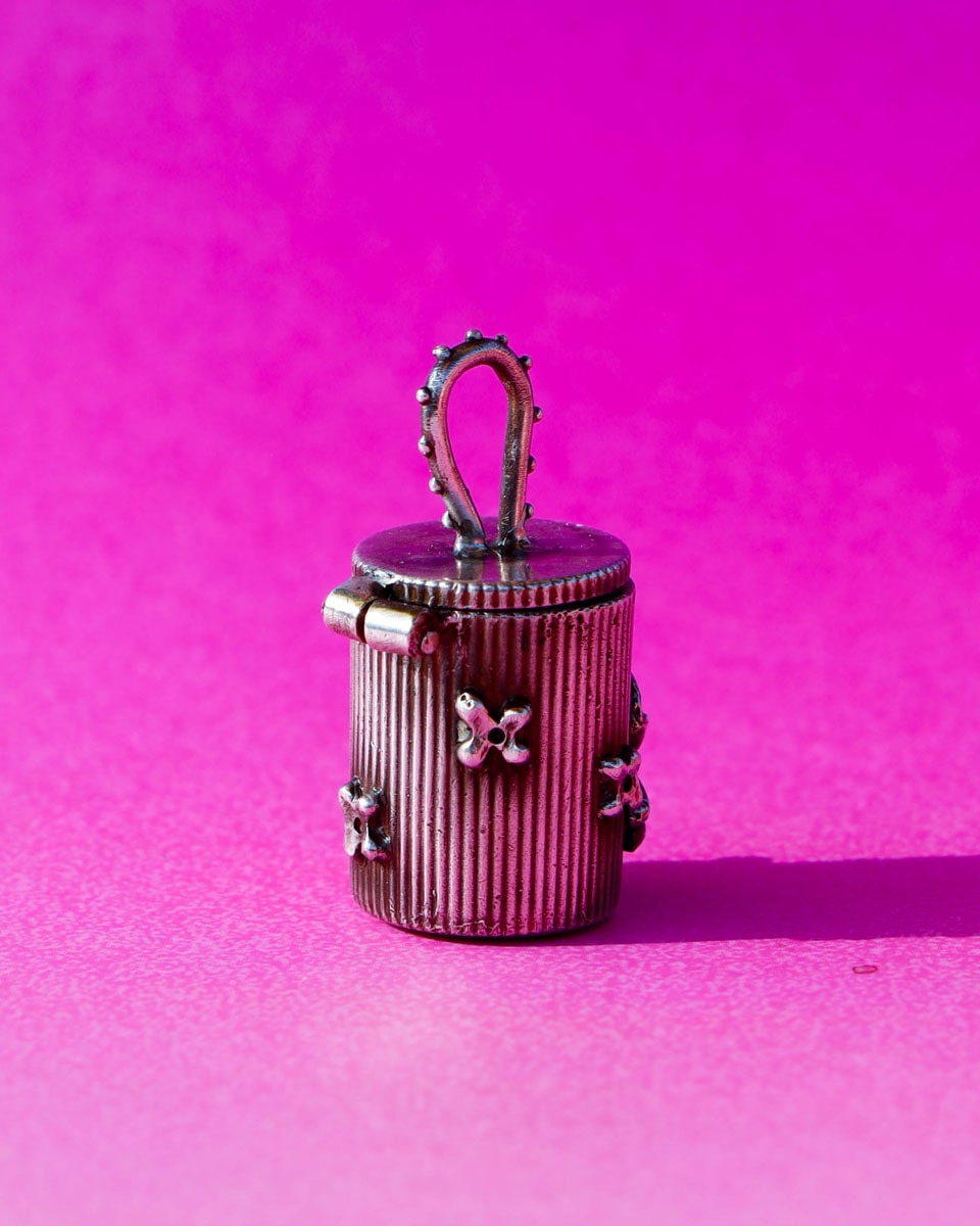 Solid sterling silver container locket with rabbit and flower pattern, handmade from wax carving technique, by fake plastic love
