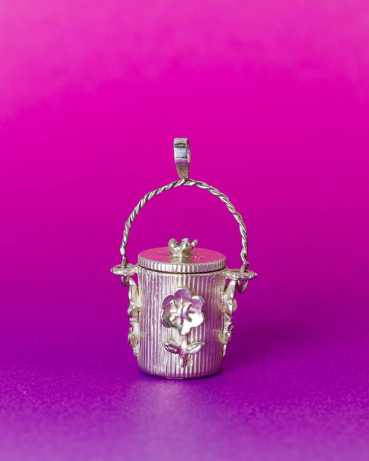 solid sterling silver Four Flowers Container Locket, Hinged Pendant handmade by fake plastic love