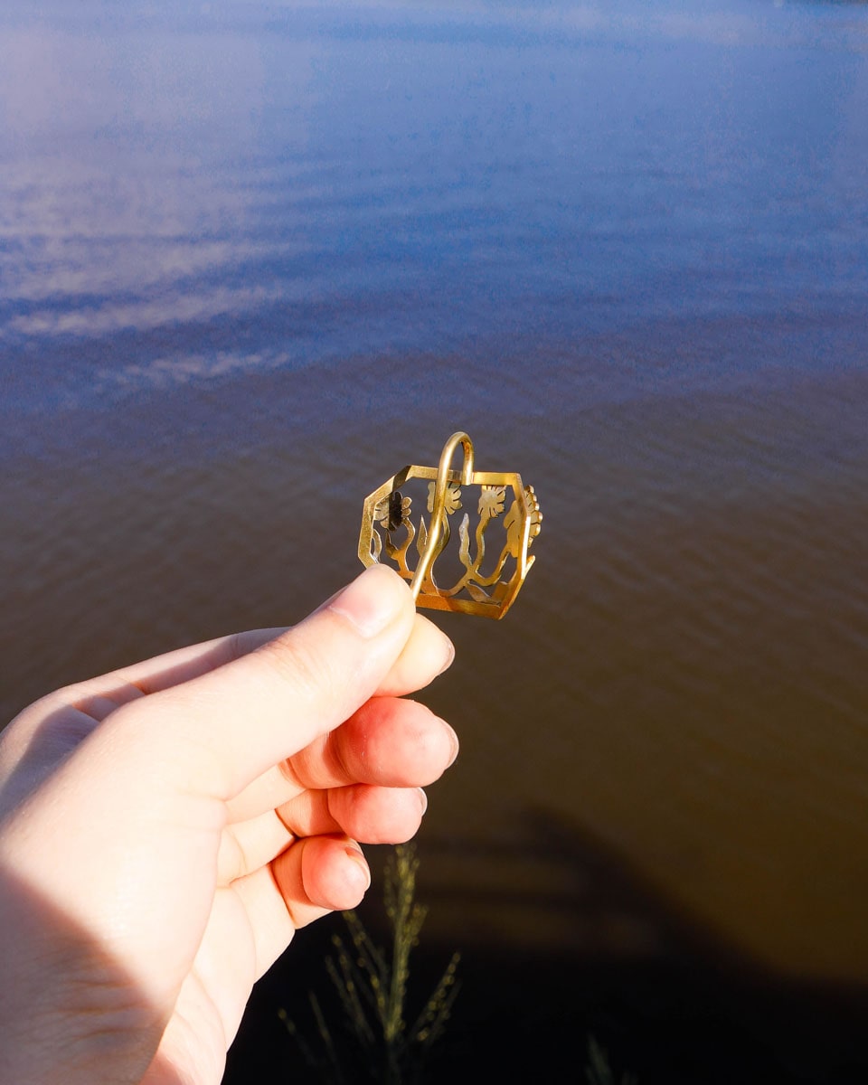 smiley face four flowers ponytail hair cuff, handmade from solid brass, hair jewellery by fake plastic love