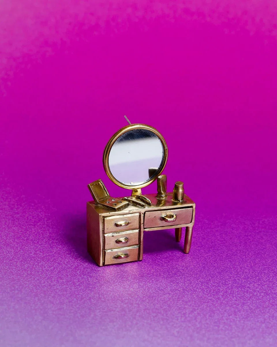 Wearable miniature makeup vanity, handcrafted art jewelry from Room Collection