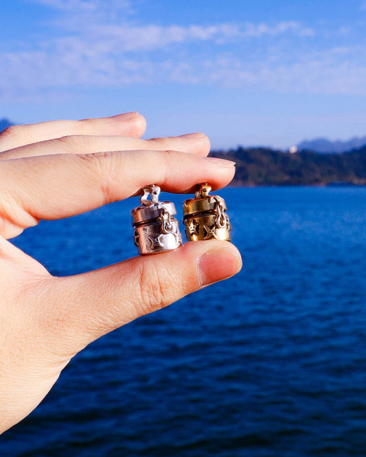 a solid sterling silver locket and a solid brass locket with stars design, handmade small container locket pendants