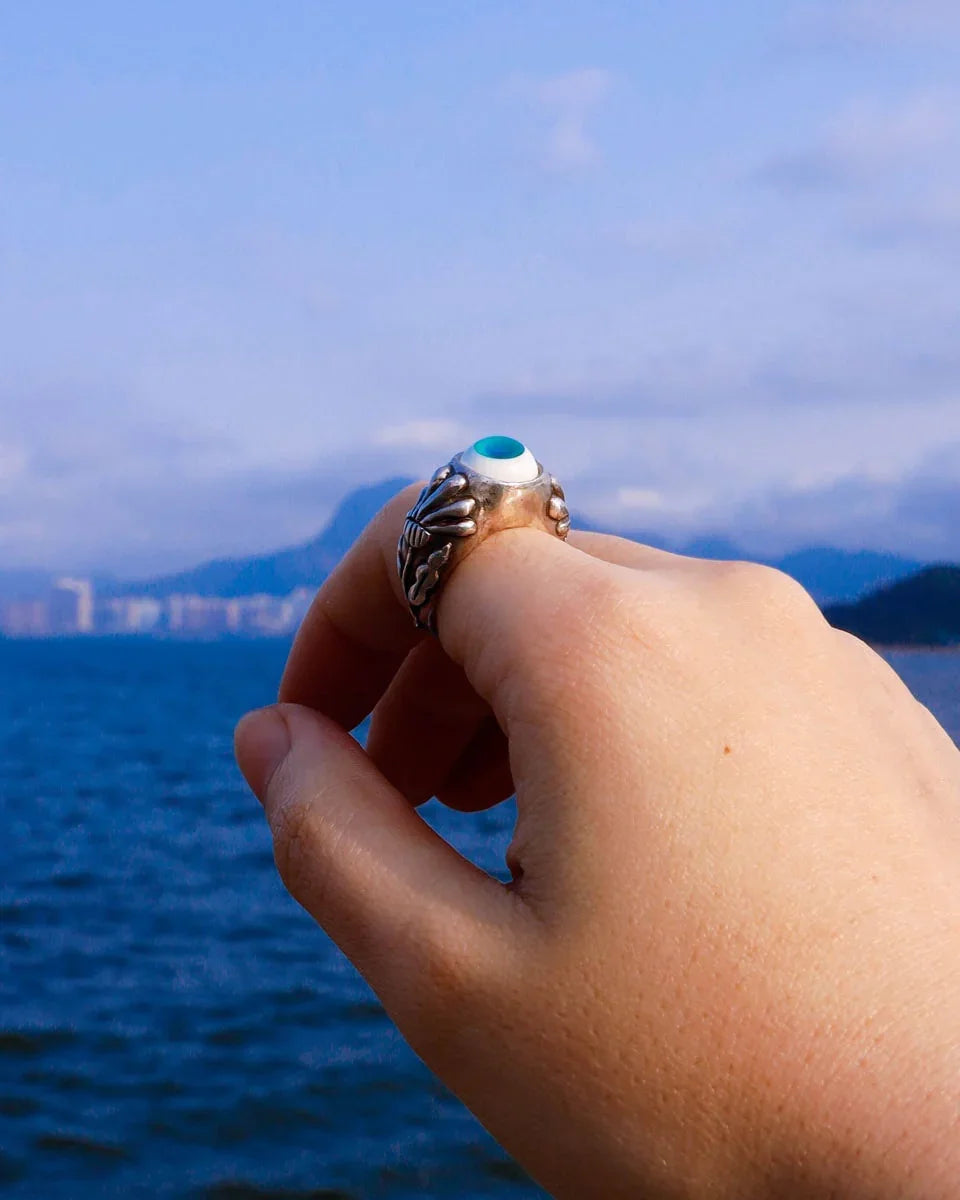 glass eye handmade sterling silver ring, wax carved lost wax ring, by Fake Plastic Love