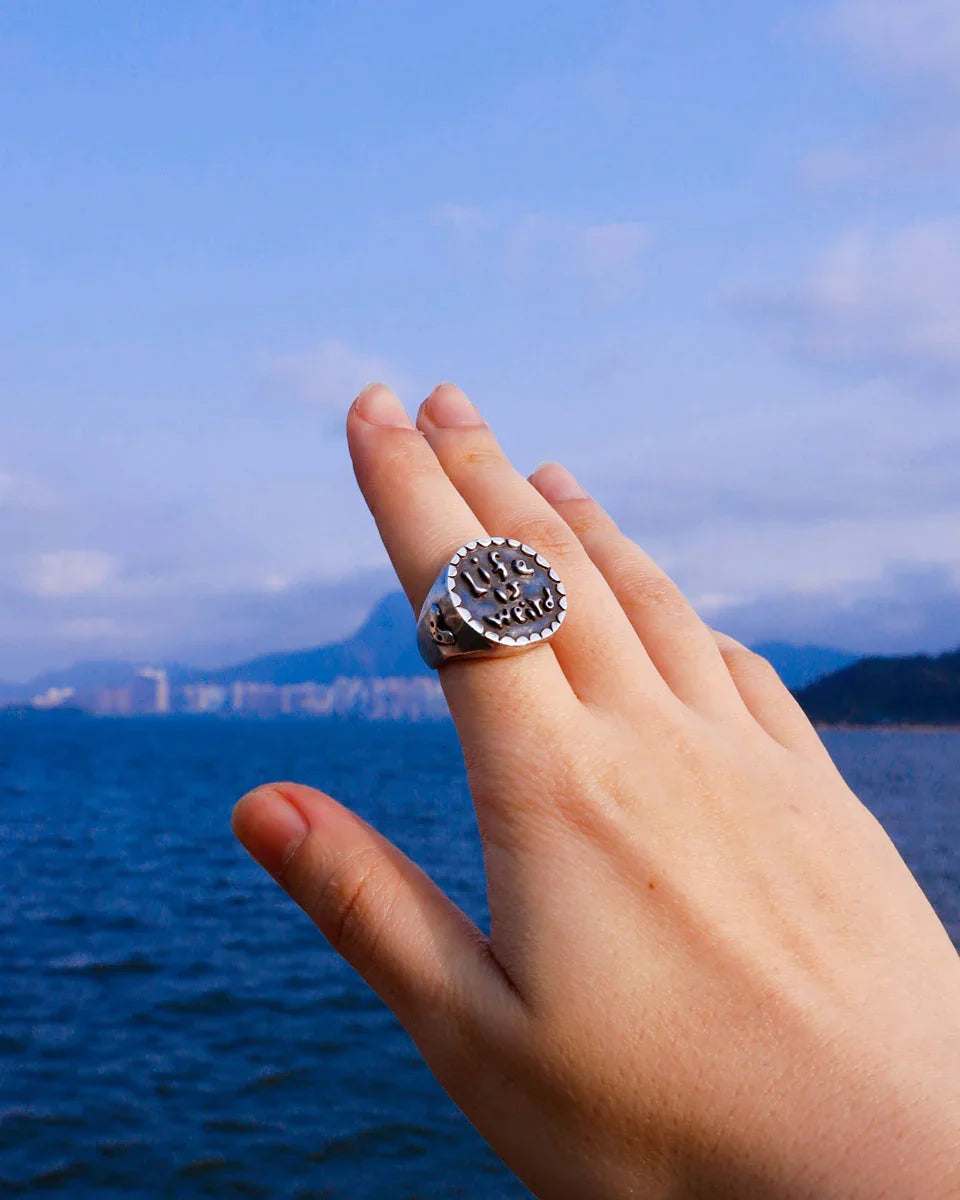 Life Is Weird Ring, handmade sterling silver ring, made in lost wax casting technique, by fake plastic love