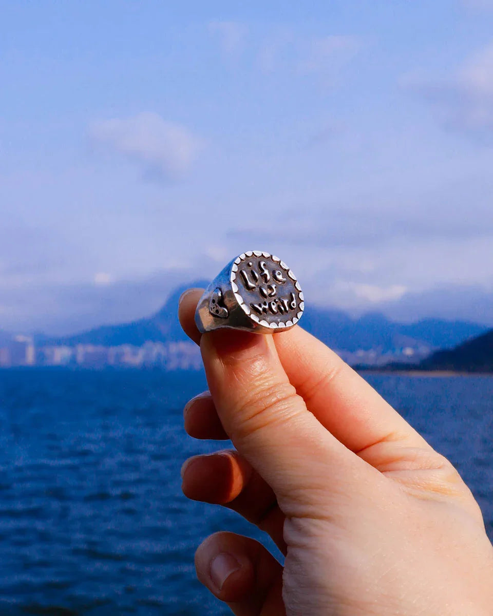 Life Is Weird Ring, handmade sterling silver ring, made in lost wax casting technique, by fake plastic love