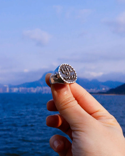 Life Is Weird Ring, handmade sterling silver ring, made in lost wax casting technique, by fake plastic love