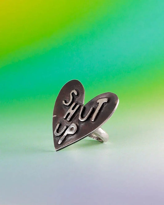 Shut up sterling silver ring, handmade in lost wax casting technique, by fake plastic love