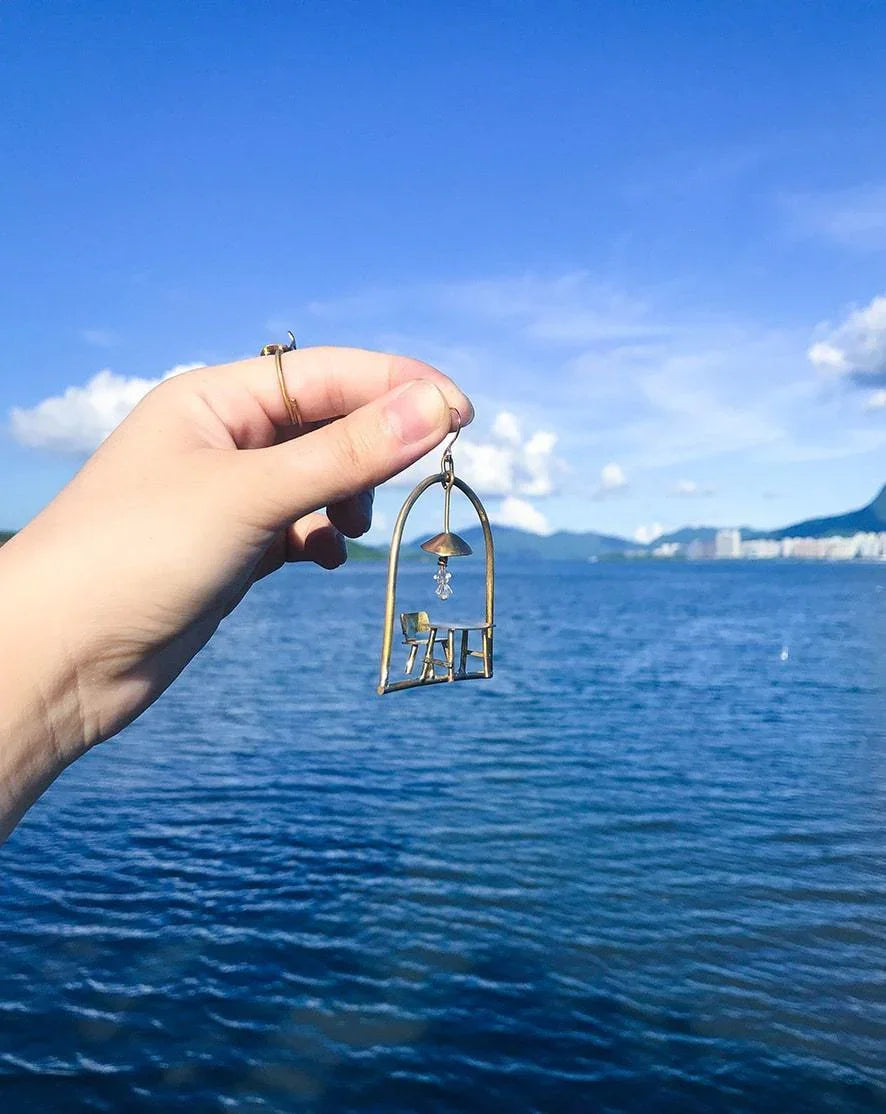 Dinner For One Earring, miniature furniture handmade jewellery, by fake plastic love