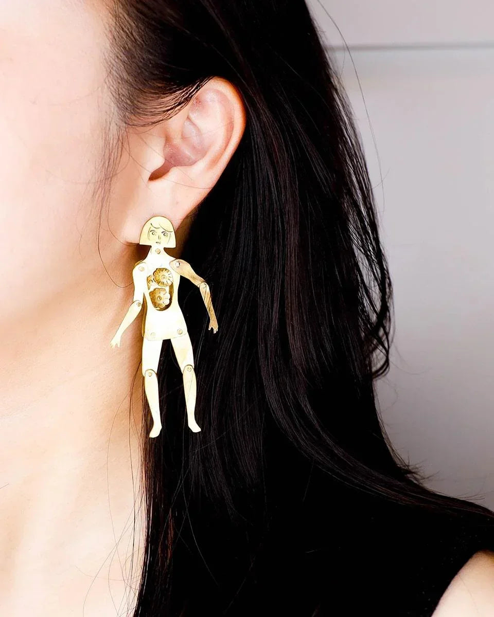 The Heartless Person, handmade articulated joints doll earring, by fake plastic love