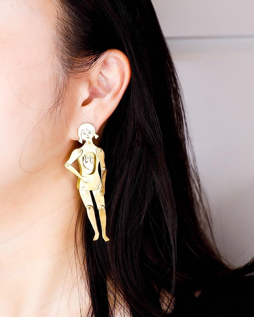 The Person With A Big Heart, with articulated joints, handmade earring by fake plastic love