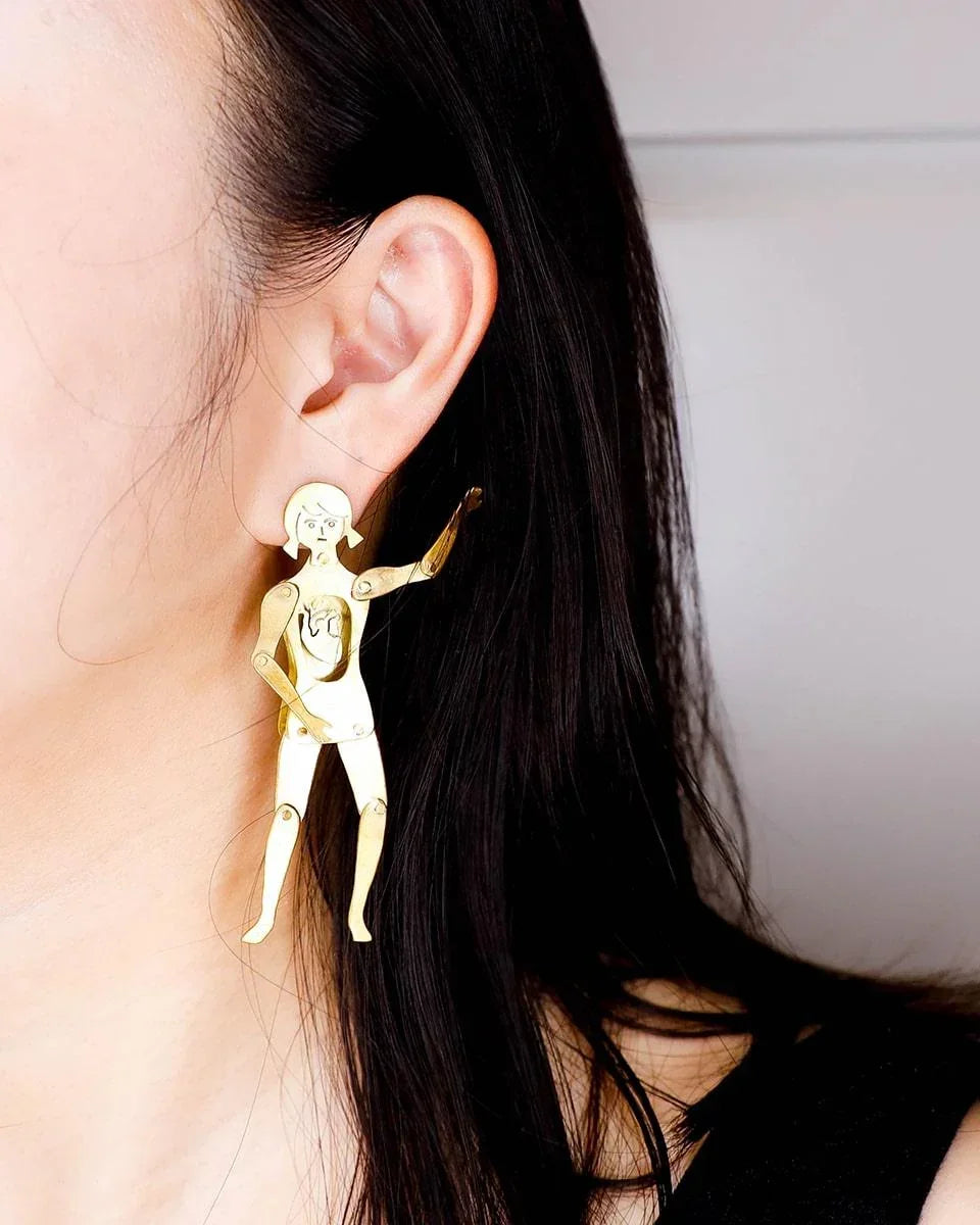 The Person With A Big Heart, with articulated joints, handmade earring by fake plastic love