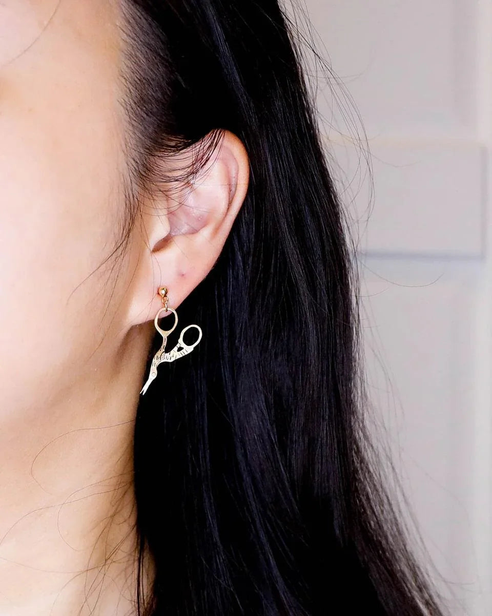 Embroidery Stork Scissors Earring