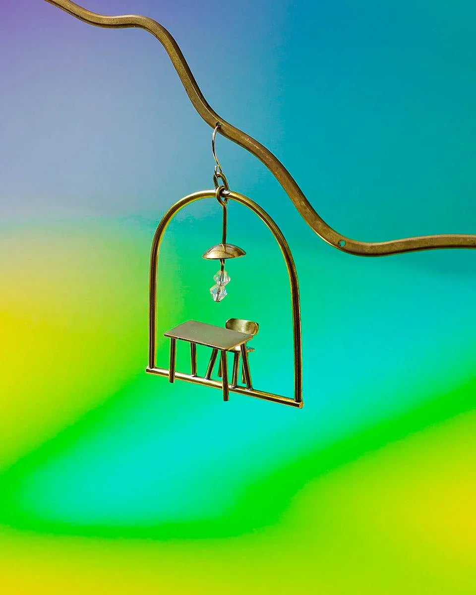 Dinner For One Earring, miniature furniture handmade jewellery, by fake plastic love
