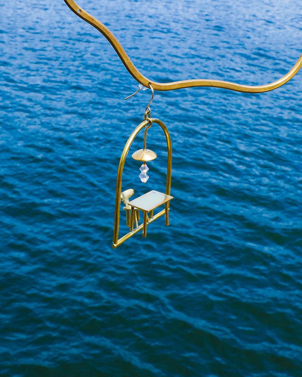 Dinner For One Earring, miniature furniture handmade jewellery, by fake plastic love