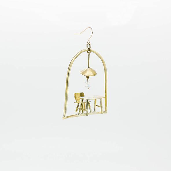 Dinner For One Earring, miniature furniture handmade jewellery, by fake plastic love