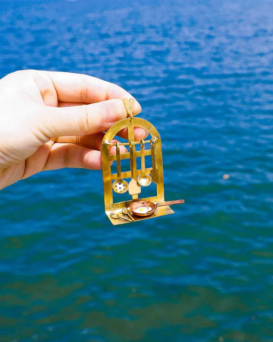 there is food at home earring, miniature kitchen jewellery with vitreous enamel egg, handmade by fake plastic love