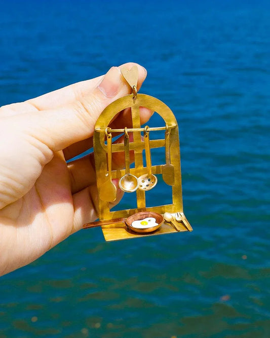 there is food at home earring, miniature kitchen jewellery with vitreous enamel egg, handmade by fake plastic love