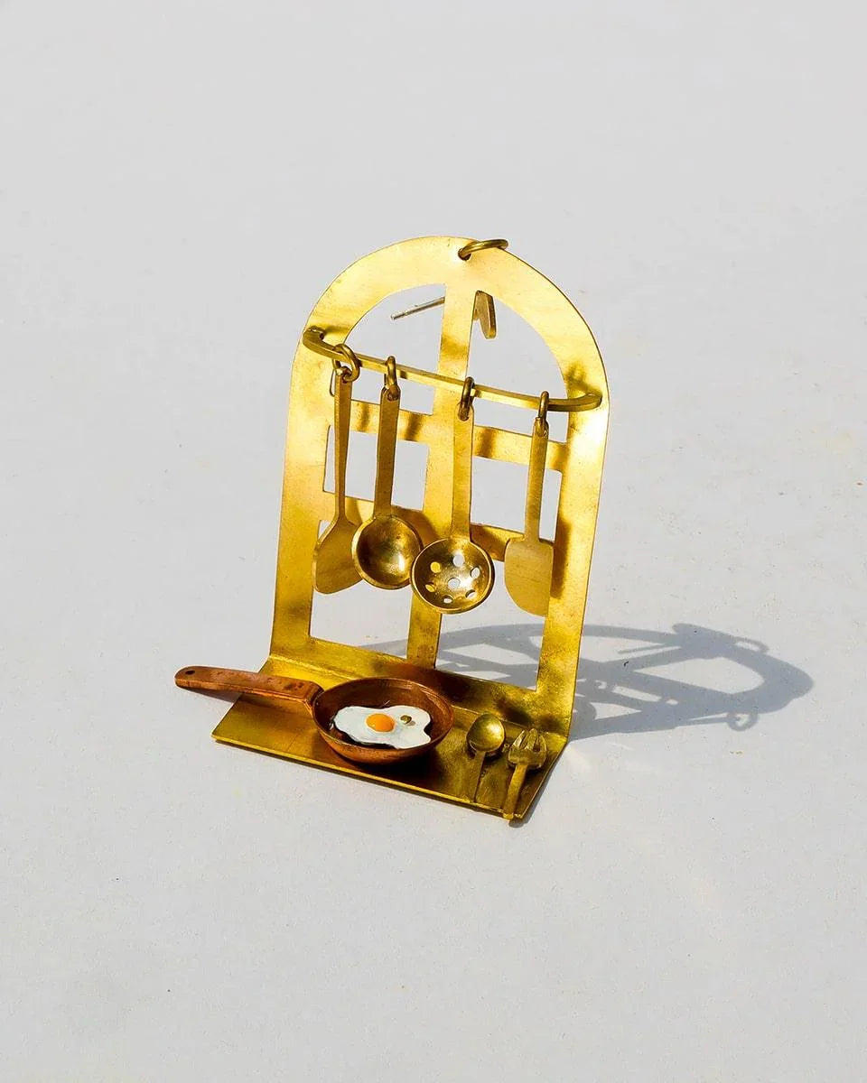 there is food at home earring, miniature kitchen jewellery with vitreous enamel egg, handmade by fake plastic love