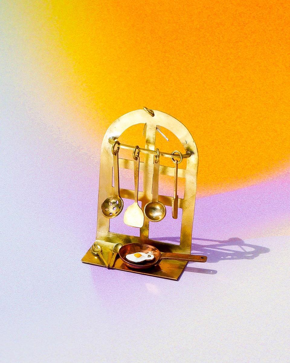 there is food at home earring, miniature kitchen jewellery with vitreous enamel egg, handmade by fake plastic love