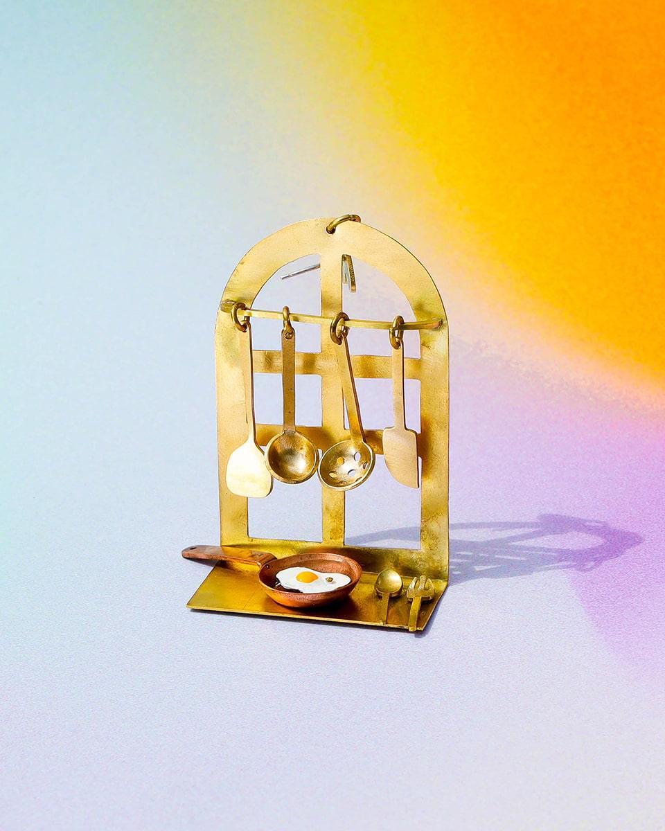 there is food at home earring, miniature kitchen jewellery with vitreous enamel egg, handmade by fake plastic love