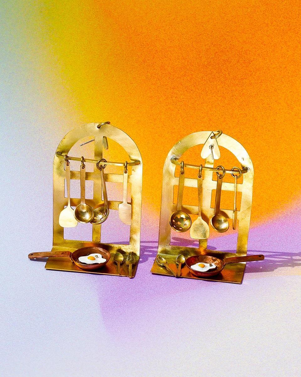 there is food at home earring, miniature kitchen jewellery with vitreous enamel egg, handmade by fake plastic love