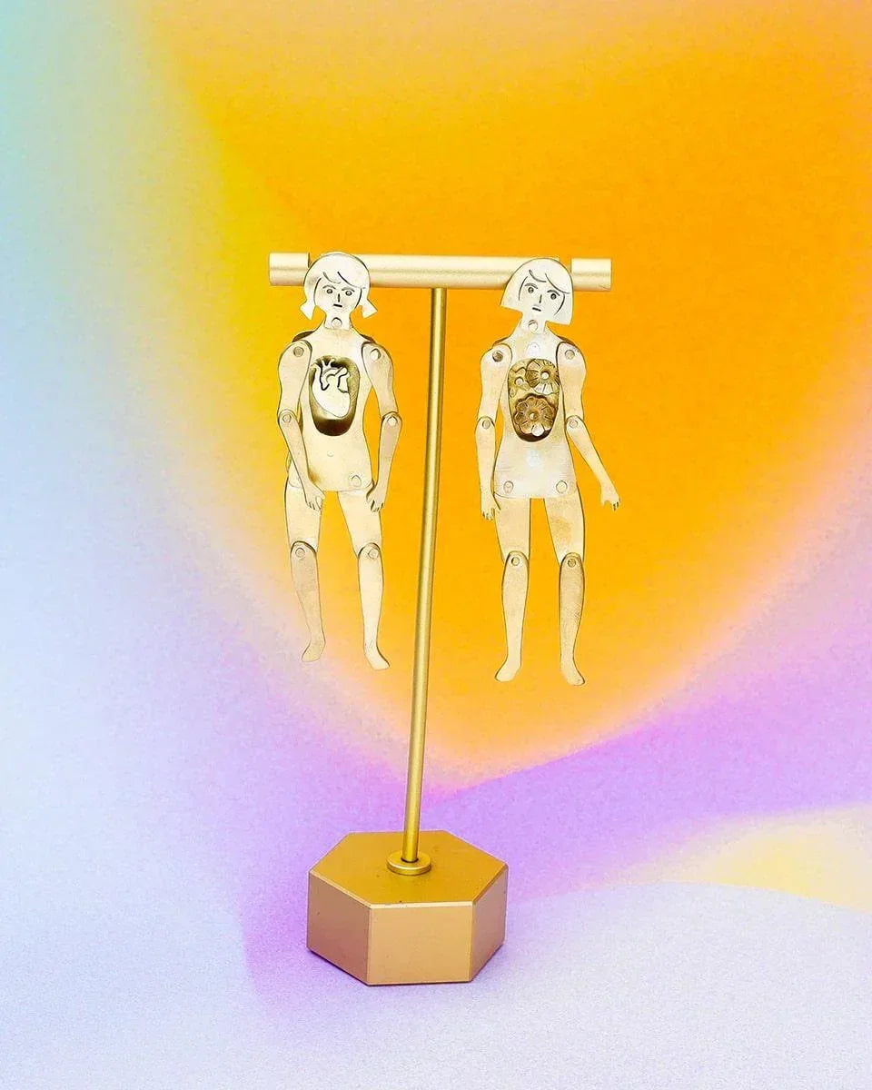 The Heartless Person And The Person With A Big Heart, handmade articulated doll earring, by fake plastic love