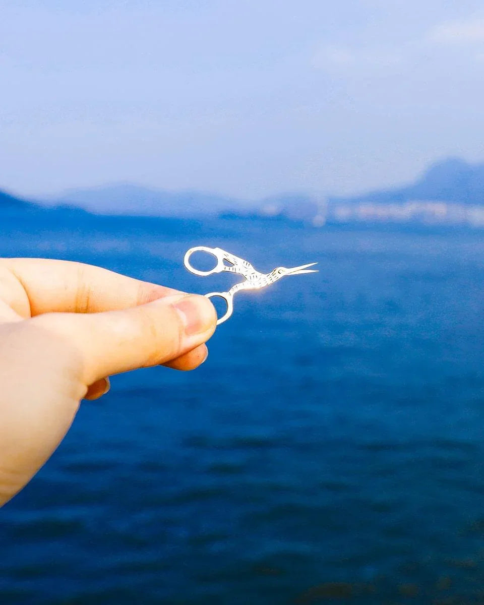Embroidery Stork Scissors Earring