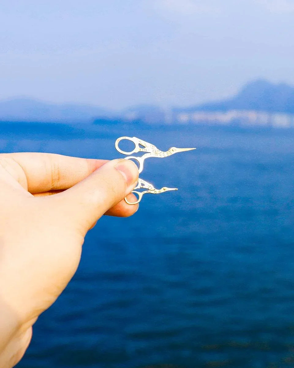 Embroidery Stork Scissors Earring