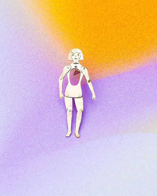 The Person With a Tiny Heart, articulated joints doll earring, handmade by fake plastic love