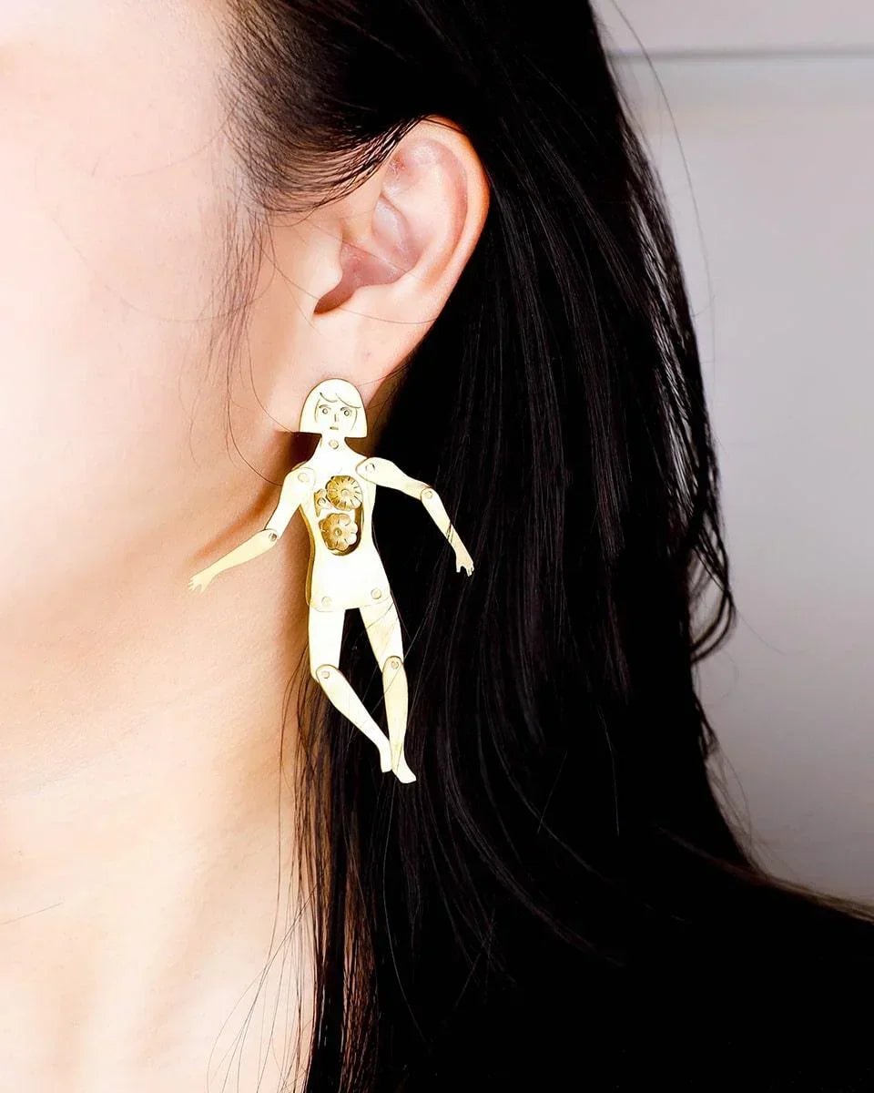 The Heartless Person, handmade articulated doll earring, by fake plastic love