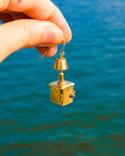 miniature bedside table locket earring with hinge opening in brass