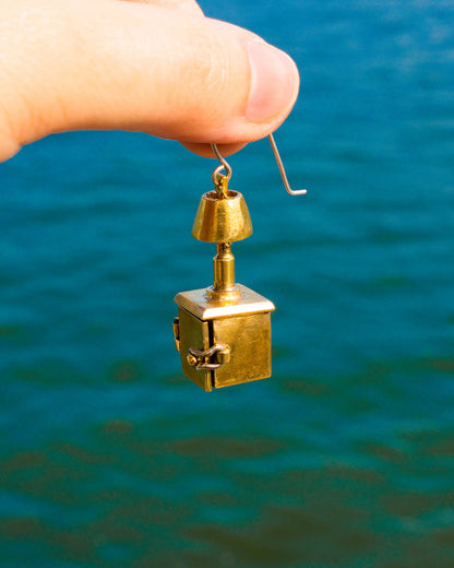 miniature bedside table locket earring with hinge opening in brass