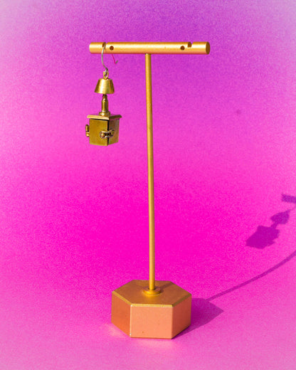 miniature bedside table locket earring with hinge opening in brass