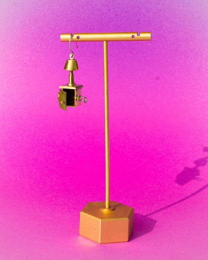 miniature bedside table locket earring with hinge opening in brass