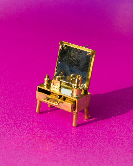 handmade miniature Vanity table Jewellery - Functional Drawer and Mirror Pendant/Earring in brass