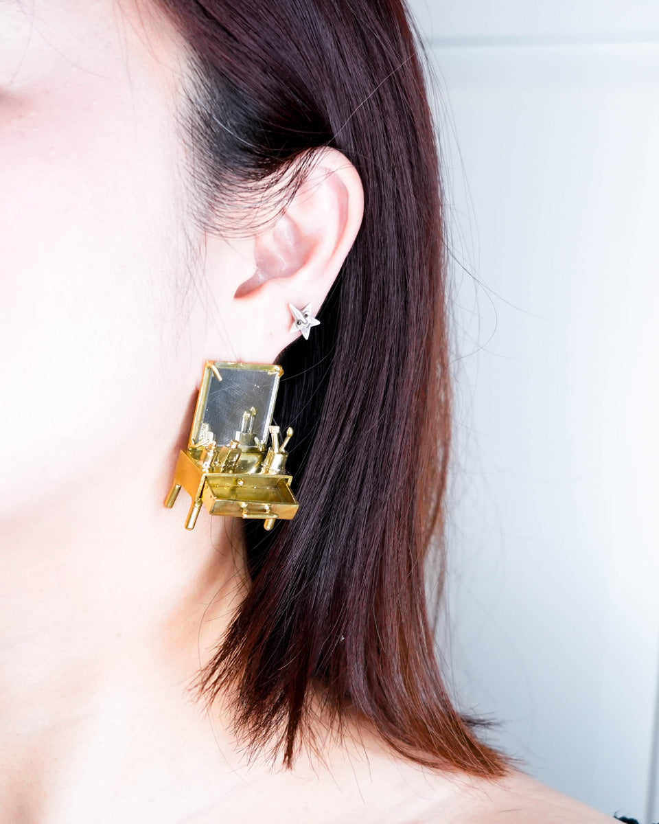 handmade miniature Vanity table Jewellery - Functional Drawer and Mirror Pendant/Earring in brass