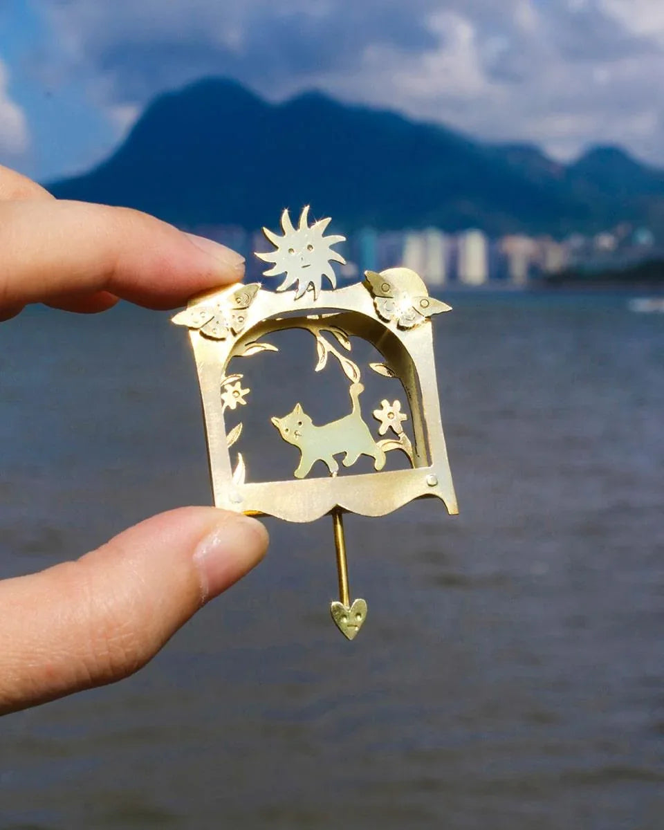 The Kitty Theatre Earrings, kinetic kitty jewellery, handmade by Fake plastic love