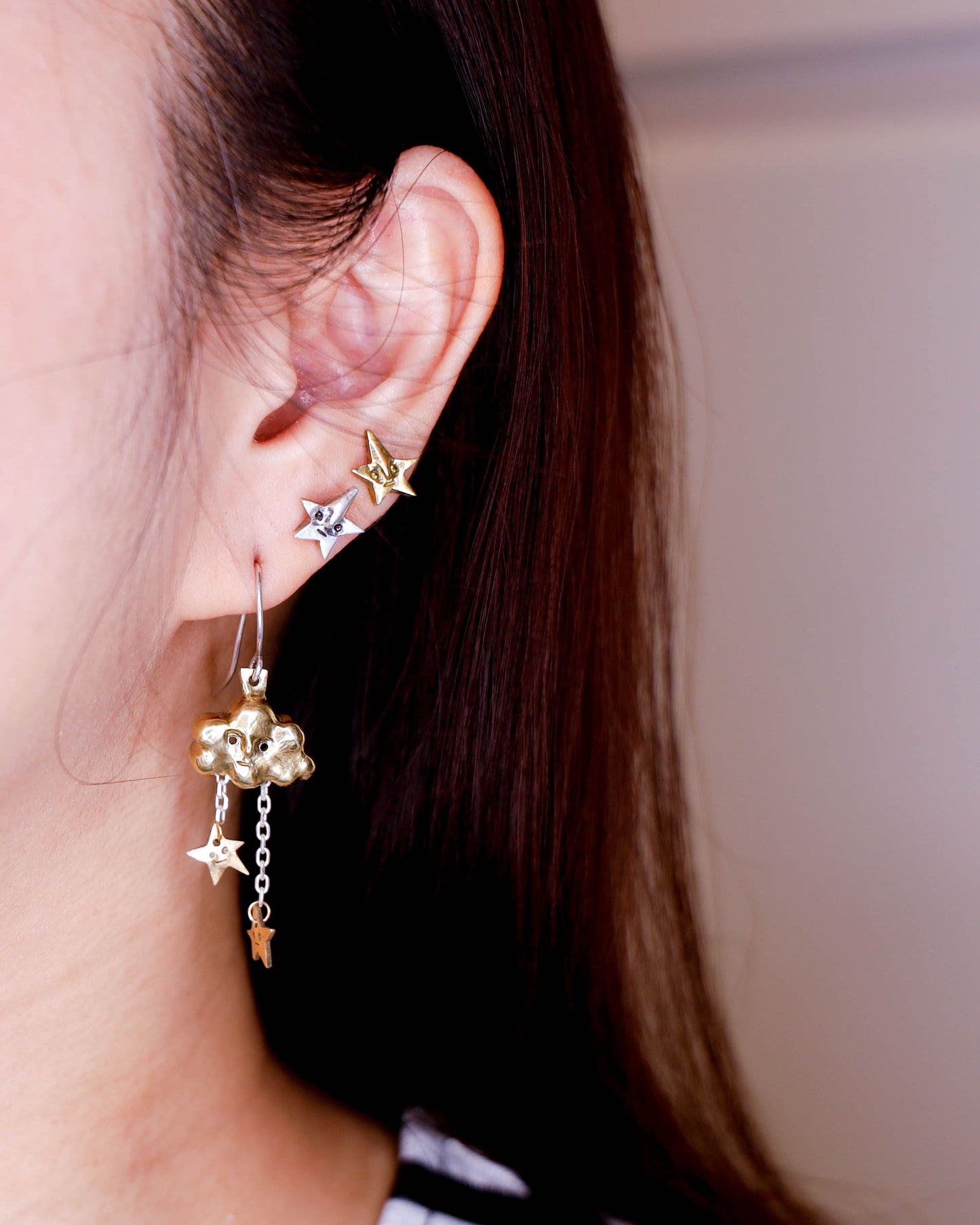 Shooting Stars Cloud earring/charm in solid brass and sterling silver