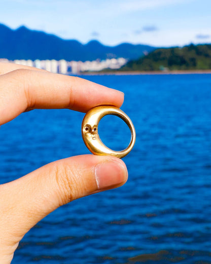 Solid brass Celestial full Moon Ring for Mid-Autumn Festival, featuring moon faces on the sides symbolizing family reunion and harmony