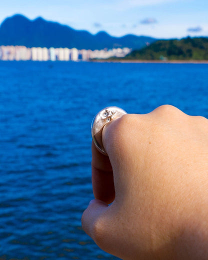 Solid  sterling silver Celestial full Moon Ring for Mid-Autumn Festival, featuring moon faces on the sides symbolizing family reunion and harmony