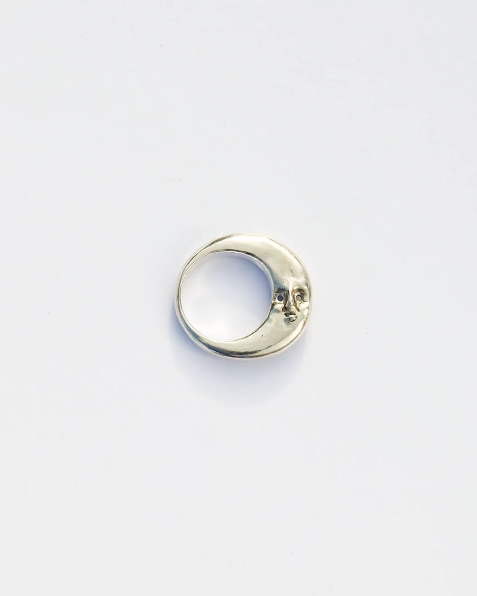 Solid sterling silver Celestial full Moon Ring for Mid-Autumn Festival, featuring moon faces on the sides symbolizing family reunion and harmony