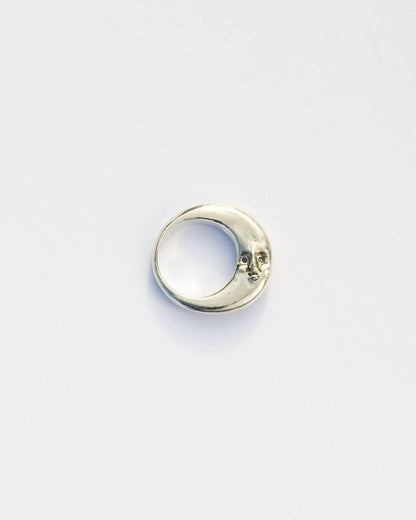 Solid sterling silver Celestial full Moon Ring for Mid-Autumn Festival, featuring moon faces on the sides symbolizing family reunion and harmony