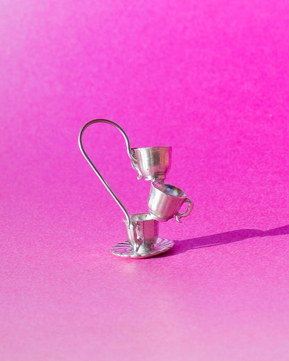 Mad Hatter tea party sterling silver earrings/pendant with stacked cups, alice in wonderland jewellery, made by fake plastic love