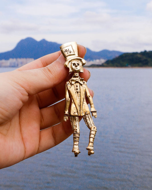 Articulated Mad Hatter brass earring/pendant with 10 movable parts, handmade Alice in wonderland jewelry, by fake plastic love