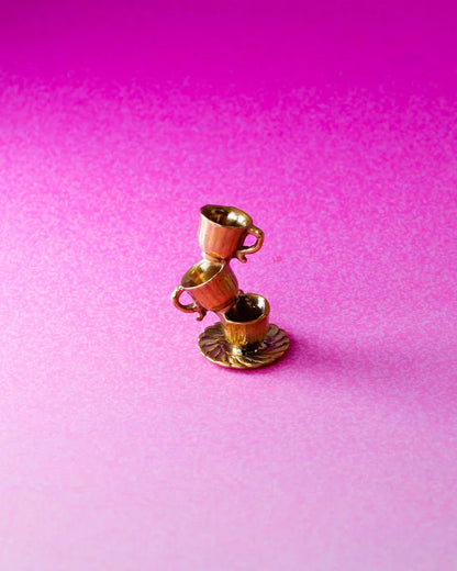 Mad Hatter tea party brass earrings/pendant with stacked cups, alice in wonderland jewellery, made by fake plastic love