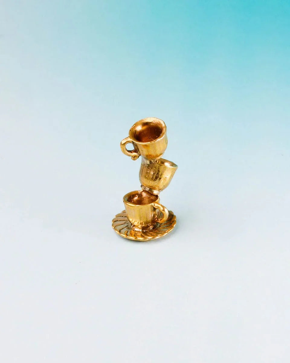 Mad Hatter tea party brass earrings/pendant with stacked cups, alice in wonderland jewellery, made by fake plastic love